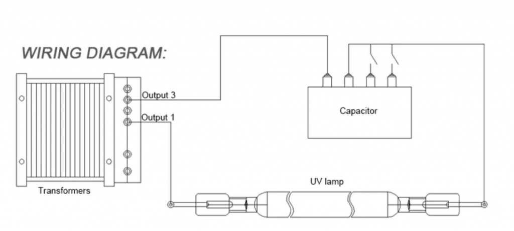 схема питания уф лампы с трансформатором и конденсатором